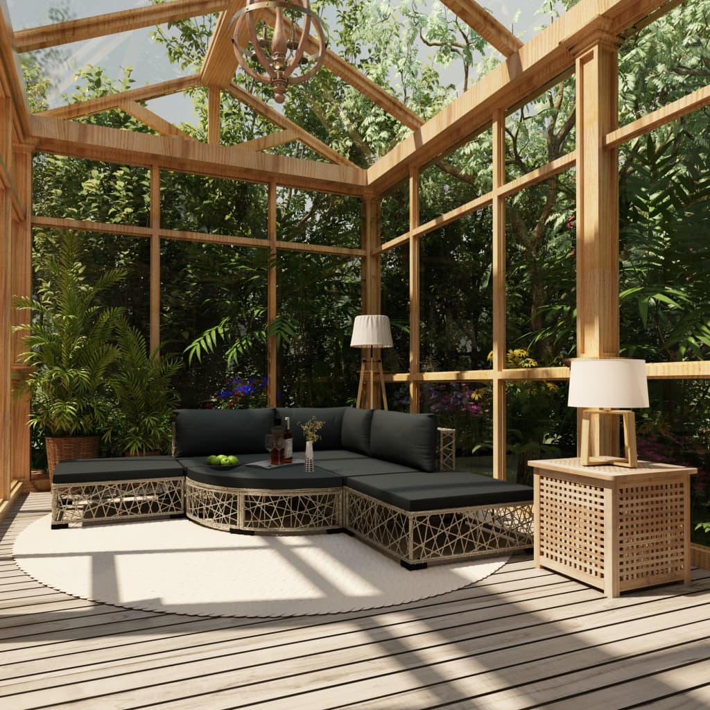 6 részes szürke polyrattan kerti ülőgarnitúra párnákkal