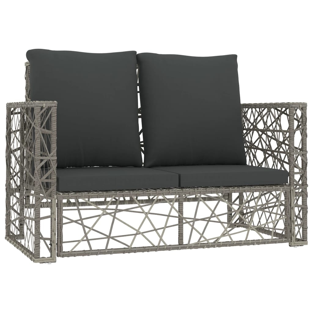 2-részes szürke polyrattan kerti bútorszett párnákkal
