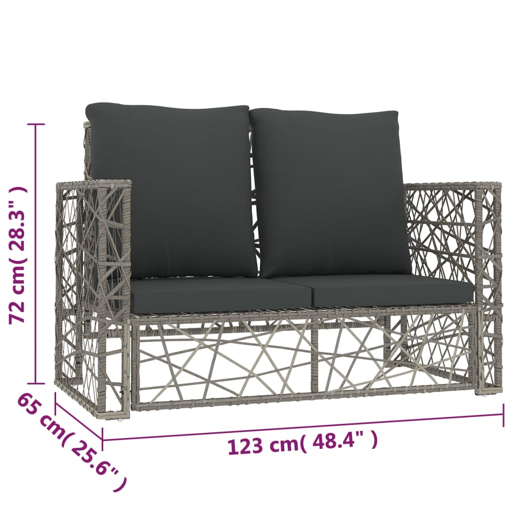 2-részes szürke polyrattan kerti bútorszett párnákkal