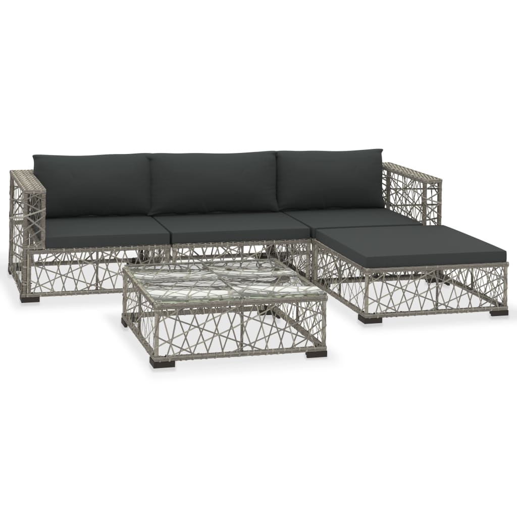 5 részes szürke polyrattan kerti ülőgarnitúra párnákkal