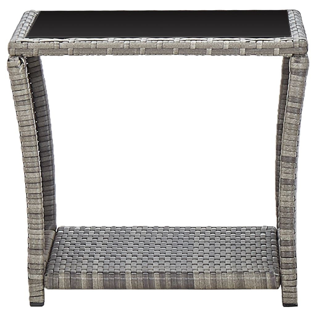 szürke polyrattan és üveg dohányzóasztal 45 x 45 x 40 cm