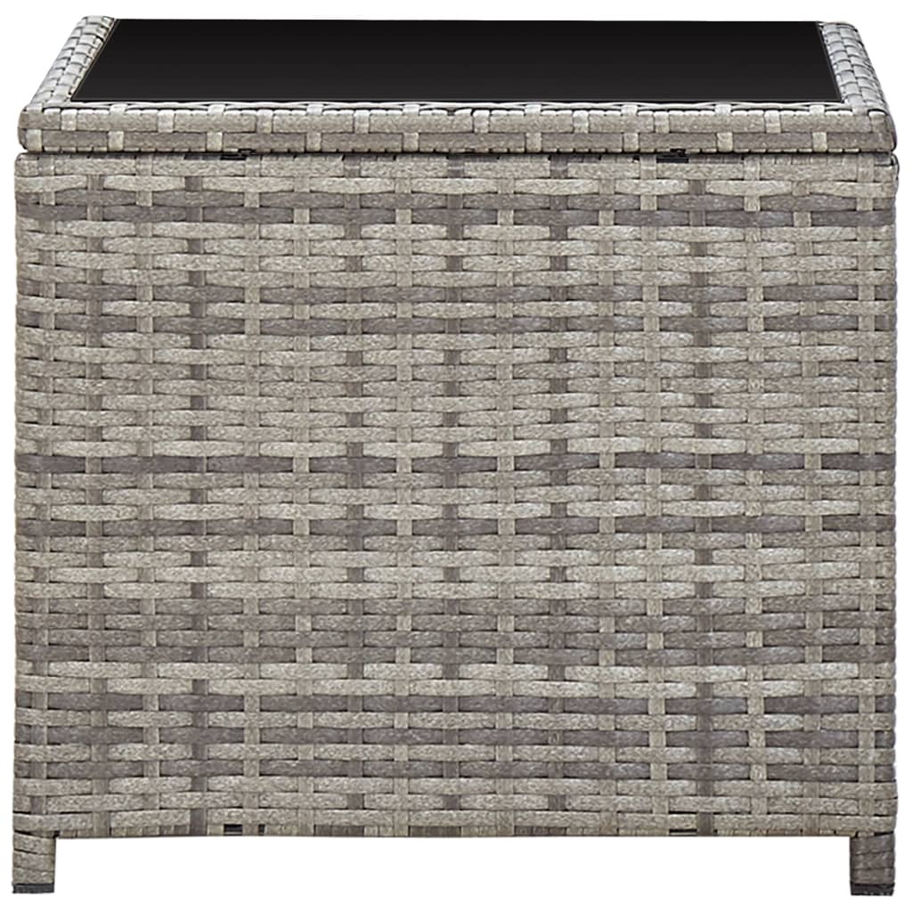 szürke polyrattan és üveg dohányzóasztal 45 x 45 x 40 cm