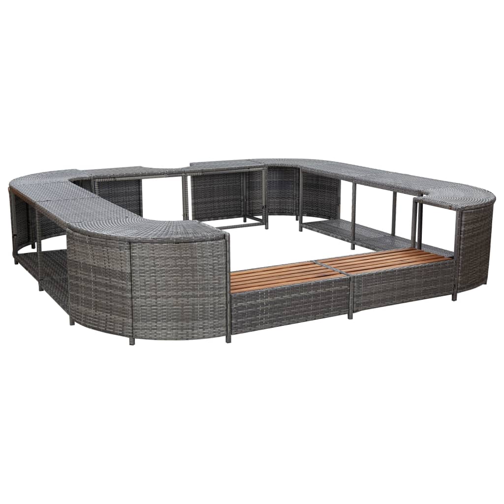 szürke négyszög alakú polyrattan pezsgőfürdőkeret 268x268x55 cm