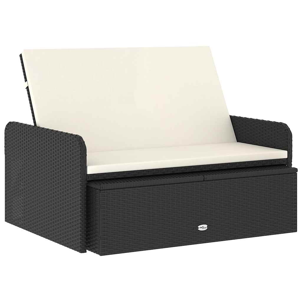 2 részes fekete polyrattan kerti bútorszett párnákkal