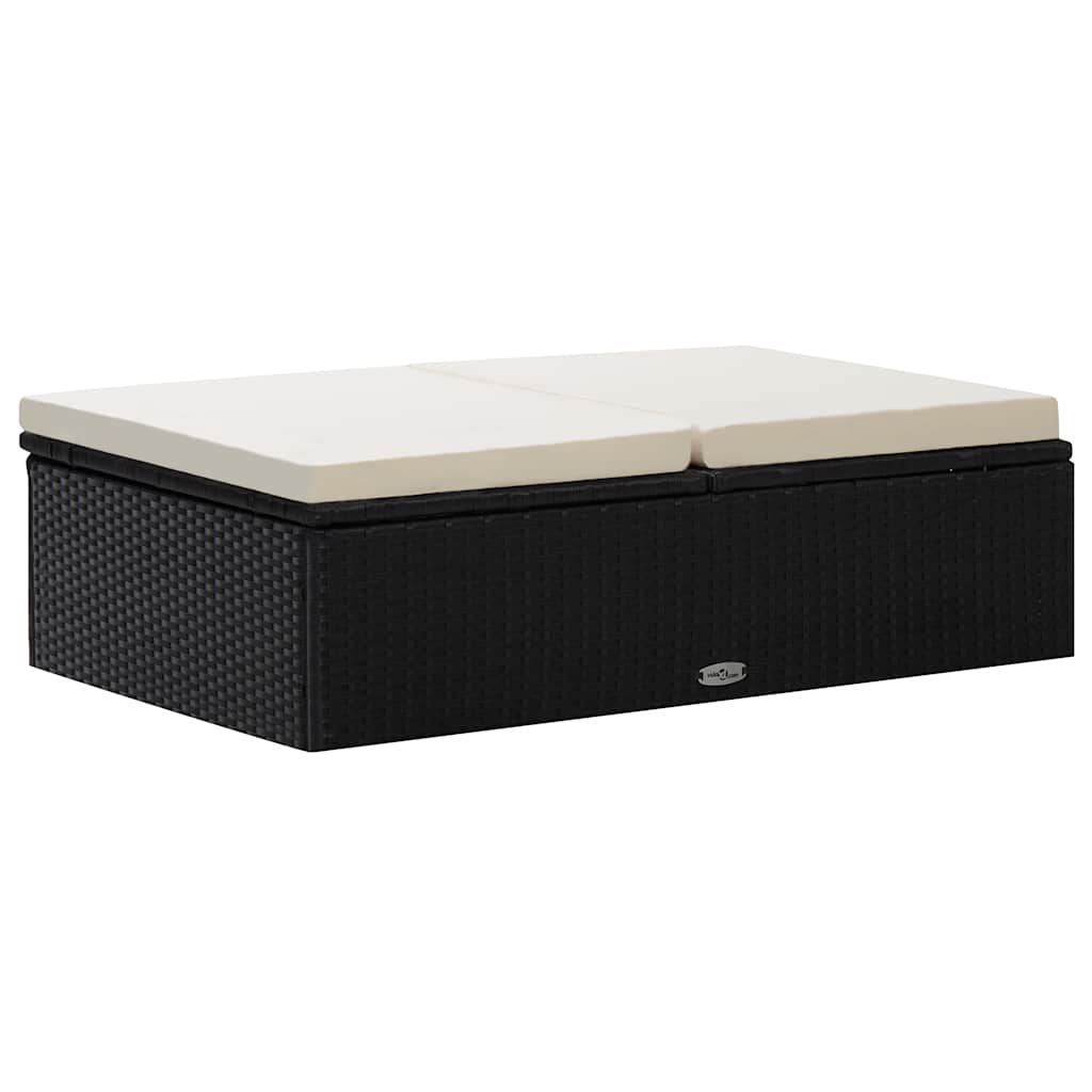 2 részes fekete polyrattan kerti bútorszett párnákkal