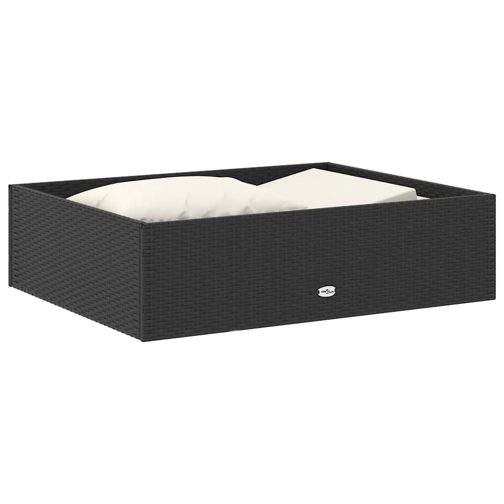 2 részes fekete polyrattan kerti bútorszett párnákkal