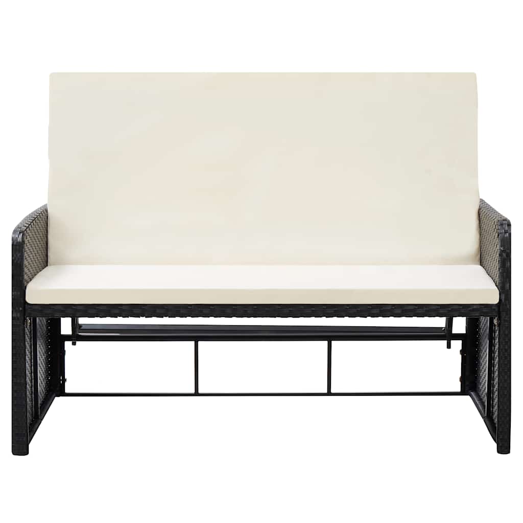2 részes fekete polyrattan kerti bútorszett párnákkal