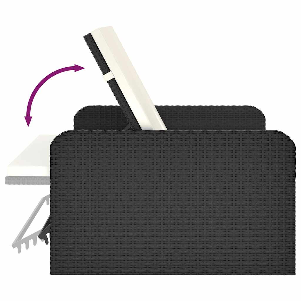 2 részes fekete polyrattan kerti bútorszett párnákkal