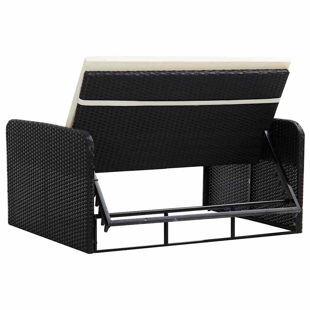 2 részes fekete polyrattan kerti bútorszett párnákkal