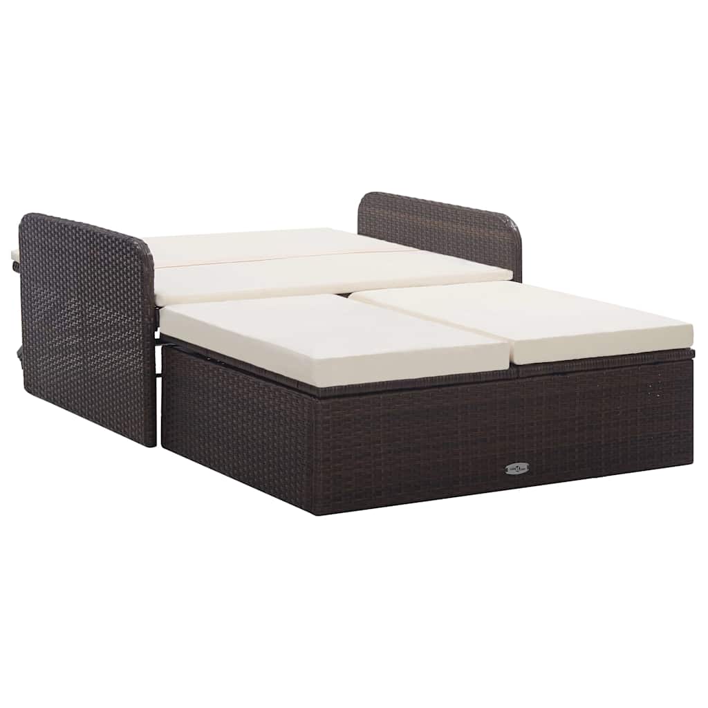 2 részes barna polyrattan kerti bútorszett párnákkal