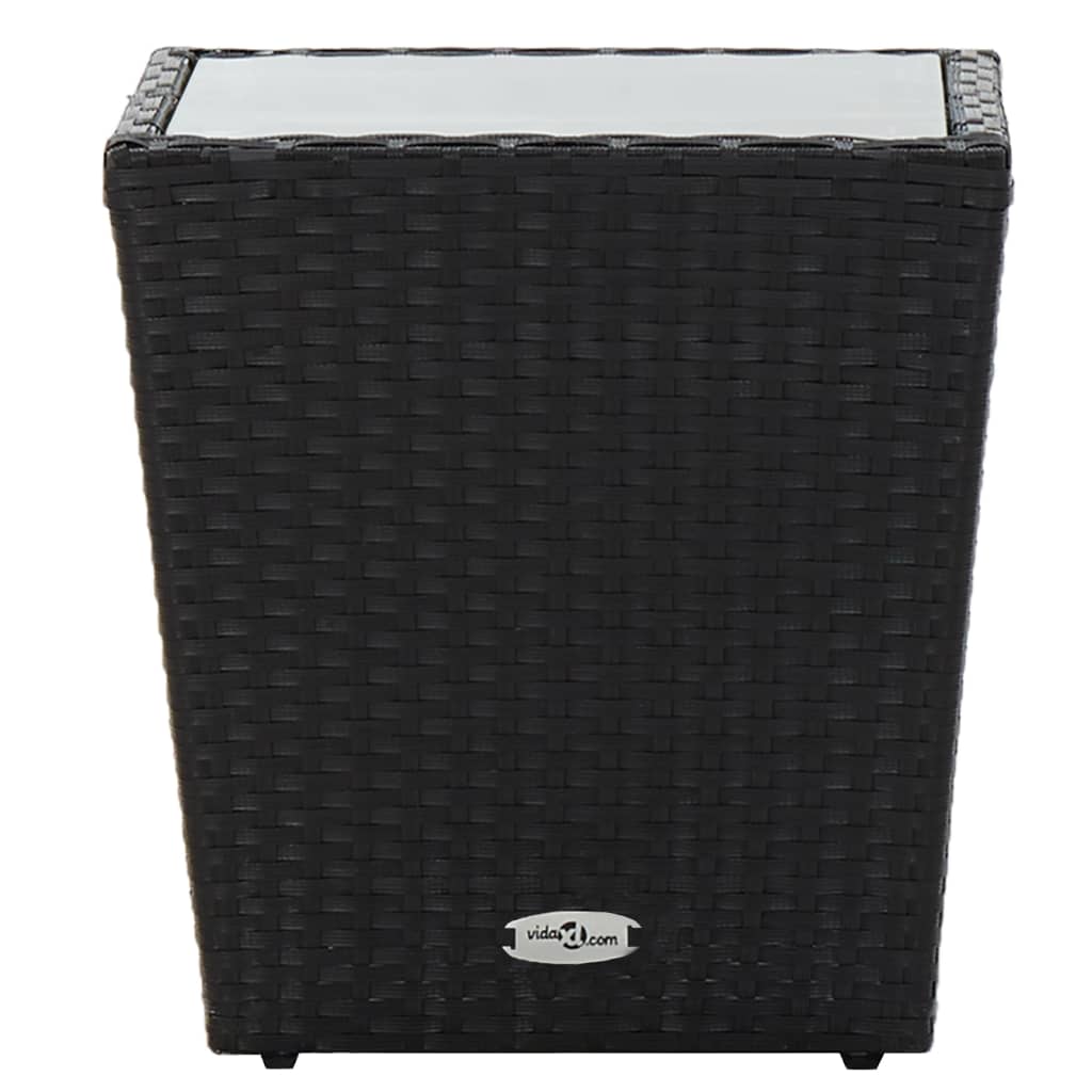 fekete polyrattan és edzett üveg teázóasztal 41,5x41,5x43 cm