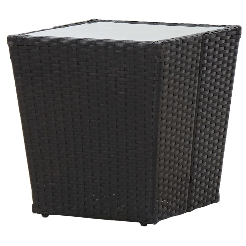 fekete polyrattan és edzett üveg teázóasztal 41,5x41,5x43 cm