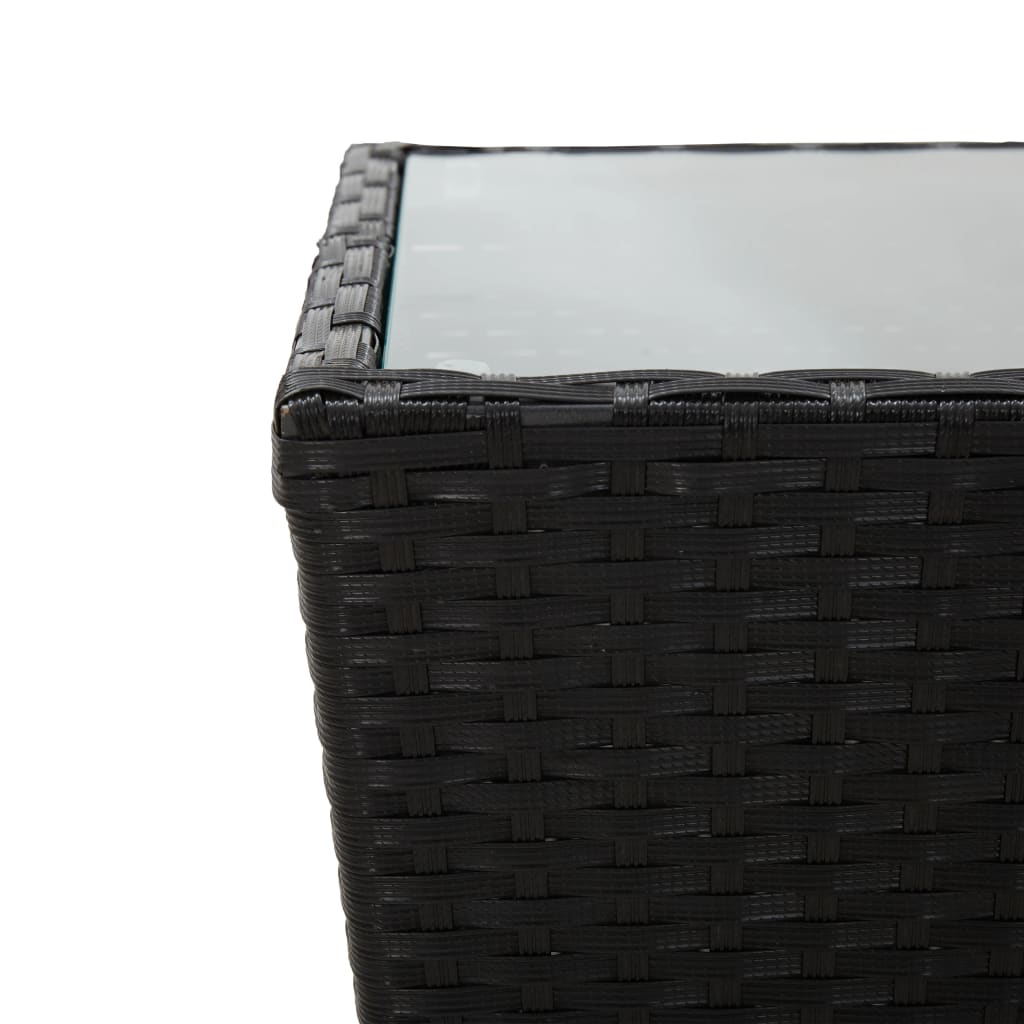 fekete polyrattan és edzett üveg teázóasztal 41,5x41,5x43 cm