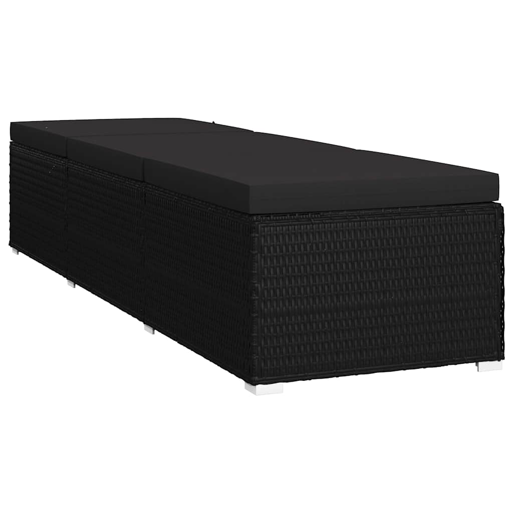Kerti Napozóágyak párnával 3 pcs Fekete Poli rattan