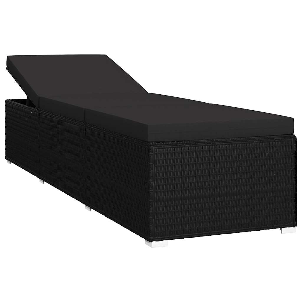 Kerti Napozóágyak párnával 3 pcs Fekete Poli rattan