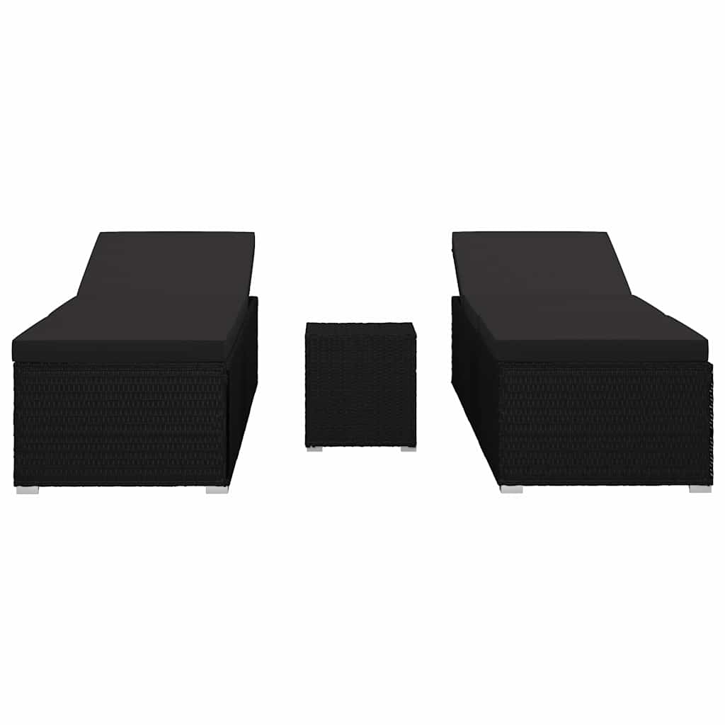 Kerti Napozóágyak párnával 3 pcs Fekete Poli rattan