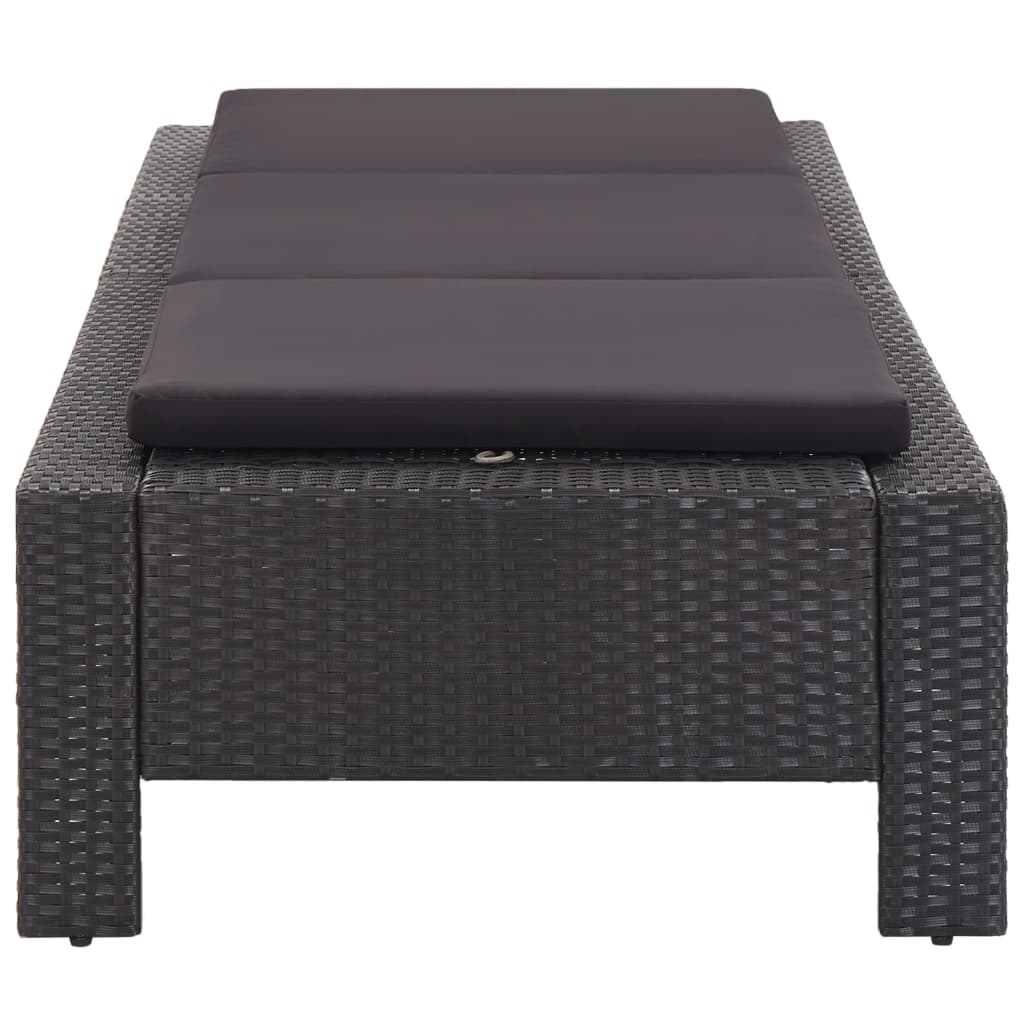 fekete polyrattan napozóágy párnával