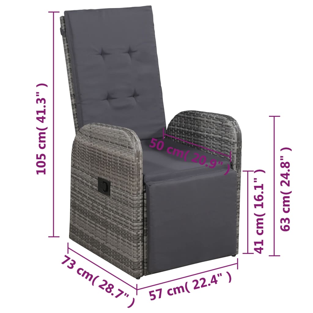 3 darabos szürke polyrattan bisztrószett párnákkal