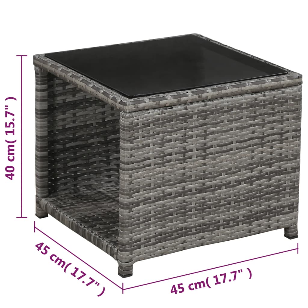 3 darabos szürke polyrattan bisztrószett párnákkal