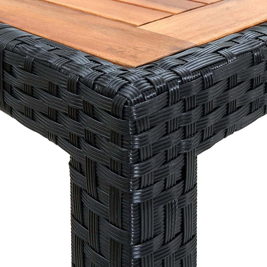 7 darabos fekete polyrattan és akácfa kültéri étkezőszett