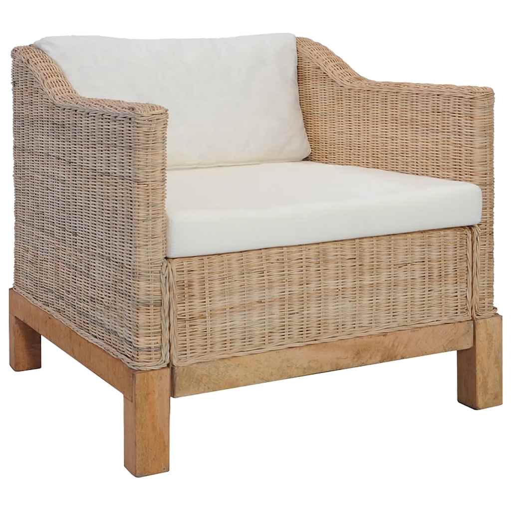 2 részes természetes rattan kanapészett párnákkal