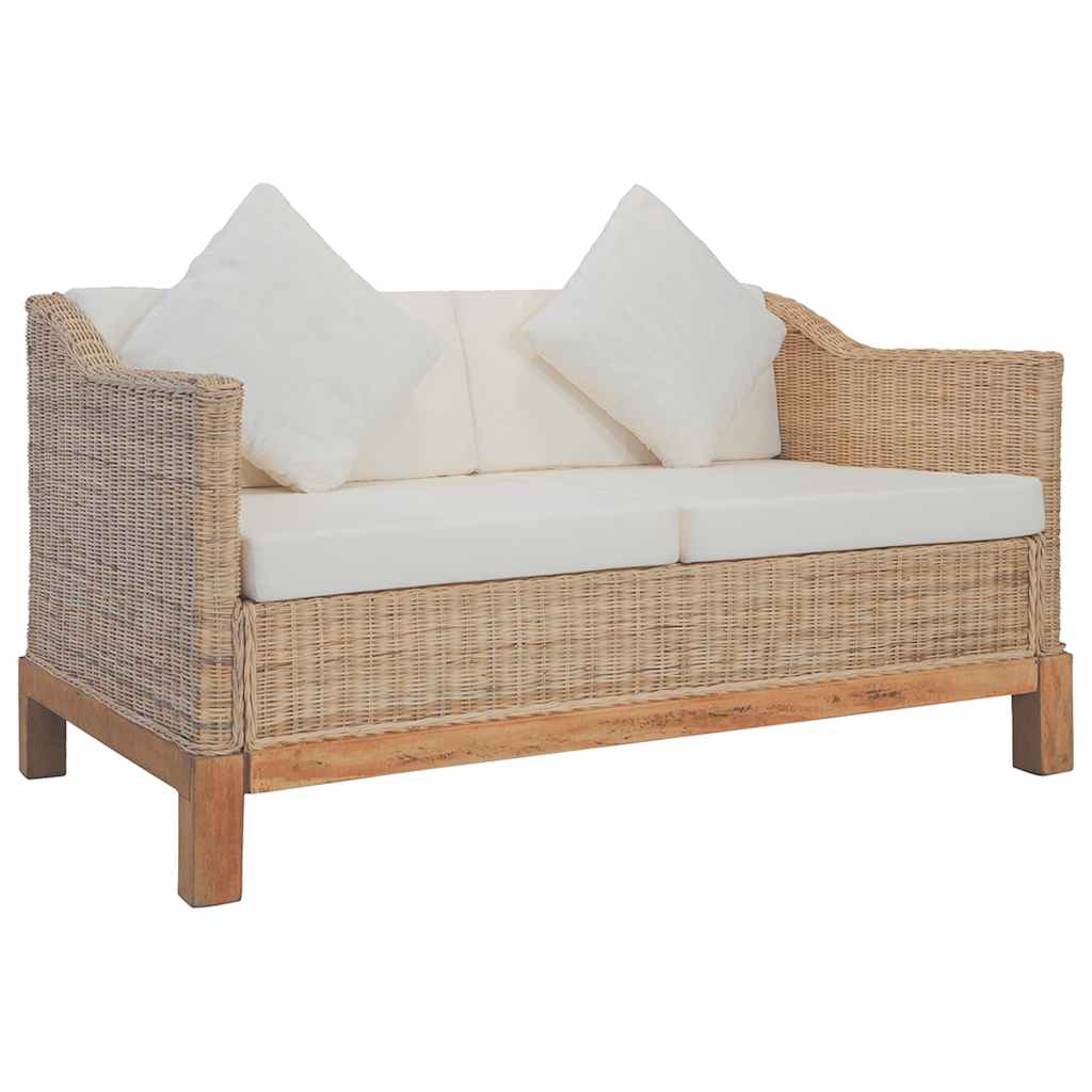 2 részes természetes rattan kanapészett párnákkal