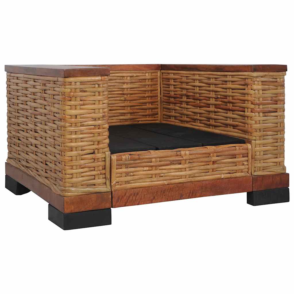2 részes barna természetes rattan kanapészett párnákkal