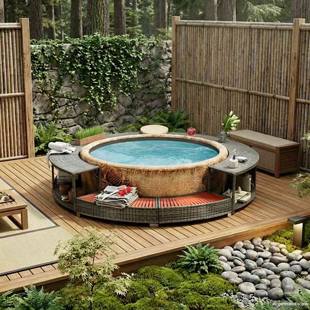 szürke polyrattan jakuzzi-keret