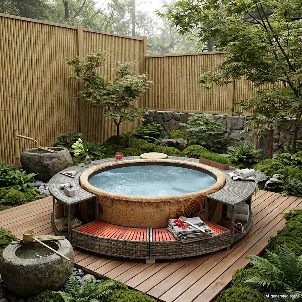 szürke polyrattan jakuzzi-keret
