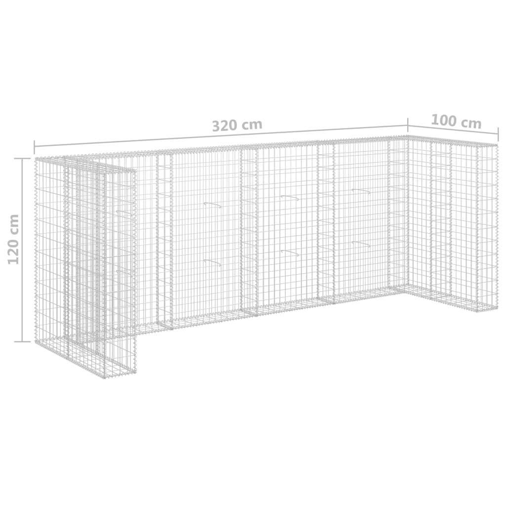horganyzott acél gabionfal szemeteskukákhoz 320 x 100 x 120 cm