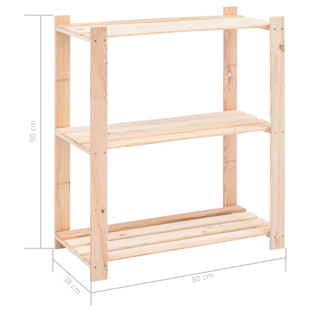 3-szintes tömör fenyőfa tárolóállvány 150 kg 80 x 38 x 90 cm