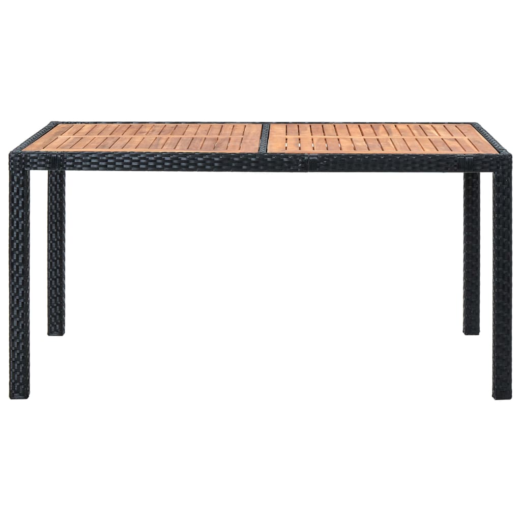 7 részes fekete kültéri polyrattan és akácfa étkezőszett