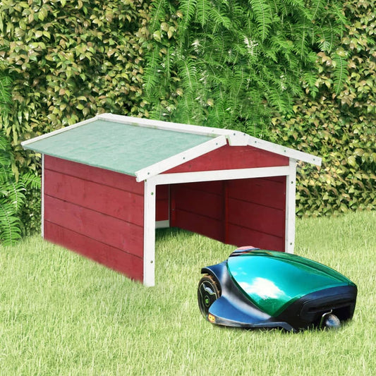 piros és fehér fenyőfa robotfűnyíró-tároló 72 x 87 x 50 cm