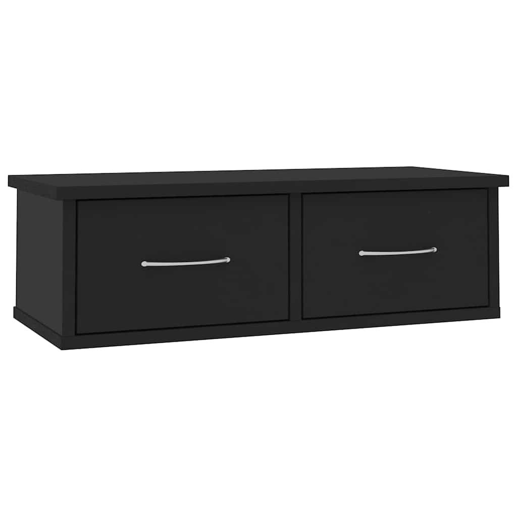 fekete szerelt fa falra szerelhető fiókos polc 60x26x18,5 cm