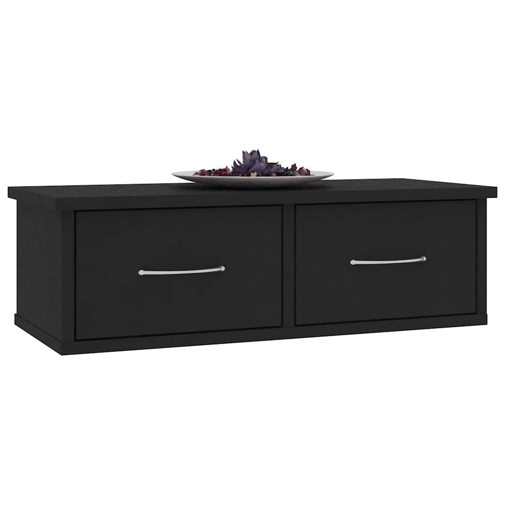fekete szerelt fa falra szerelhető fiókos polc 60x26x18,5 cm