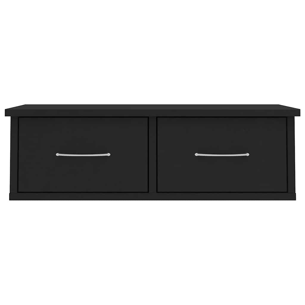 fekete szerelt fa falra szerelhető fiókos polc 60x26x18,5 cm