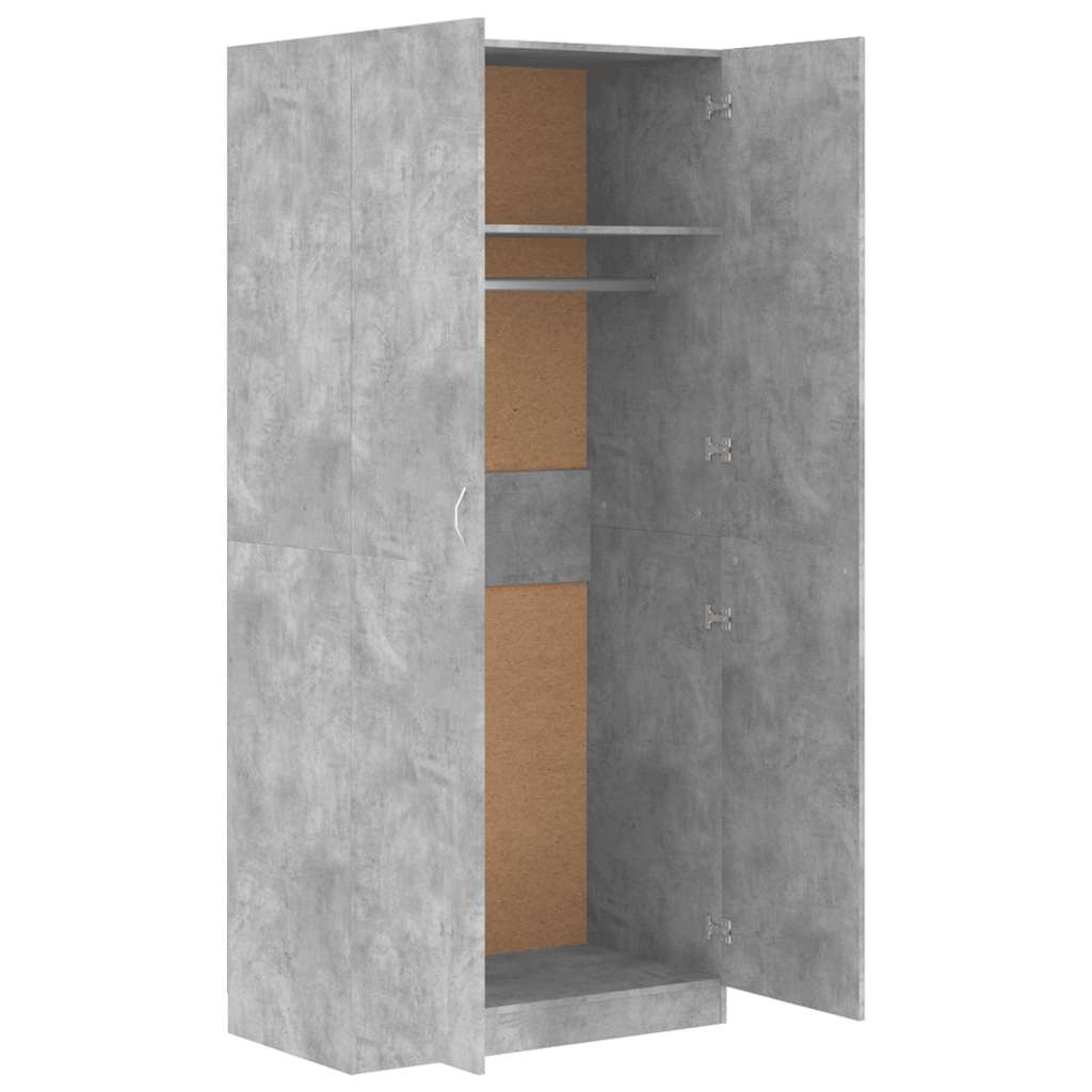 betonszürke szerelt fa ruhásszekrény 90 x 52 x 200 cm