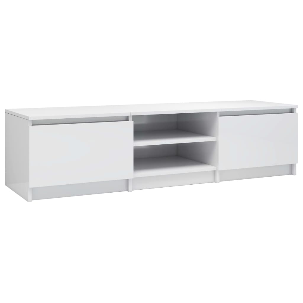 magasfényű fehér szerelt fa TV-szekrény 140 x 40 x 35,5 cm