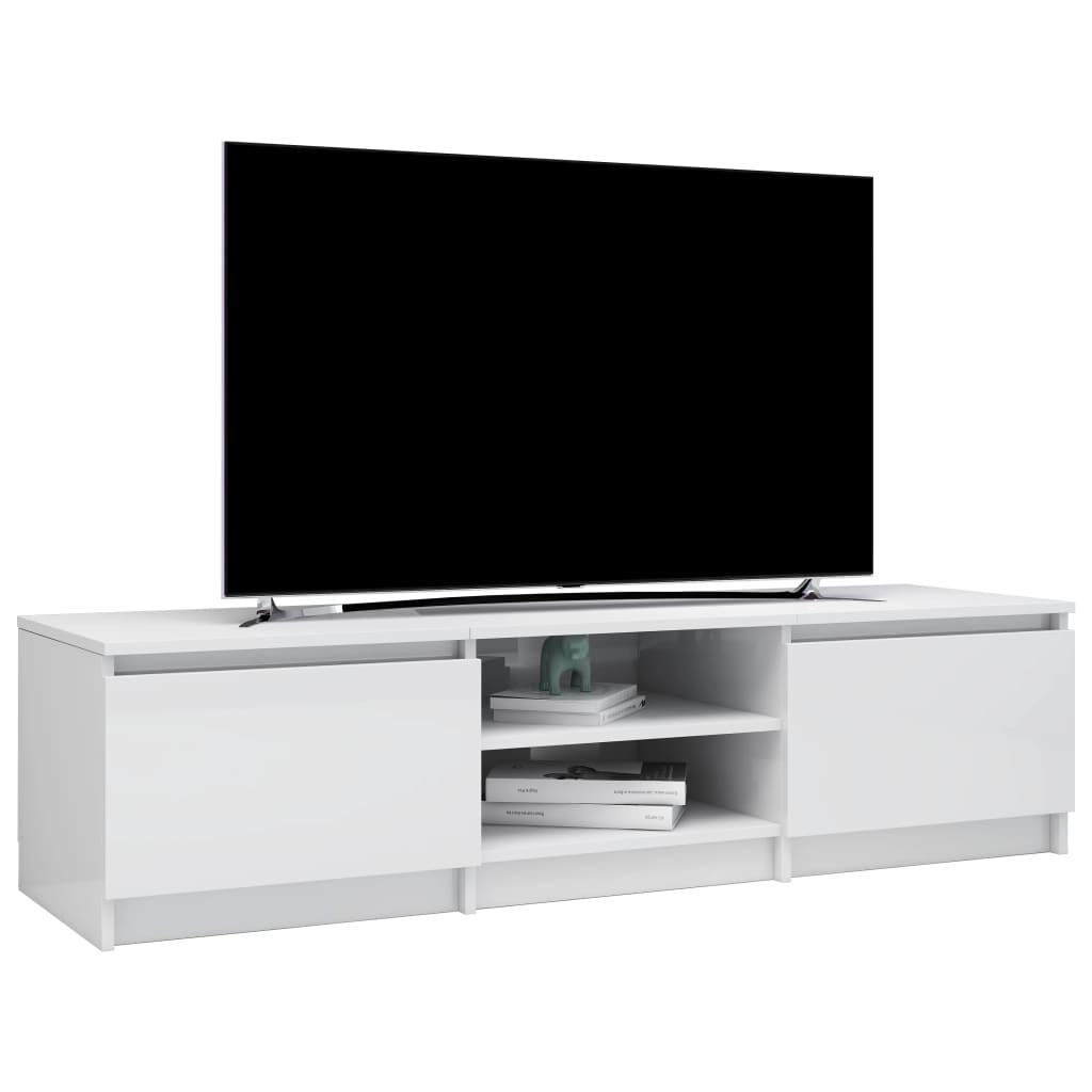 magasfényű fehér szerelt fa TV-szekrény 140 x 40 x 35,5 cm