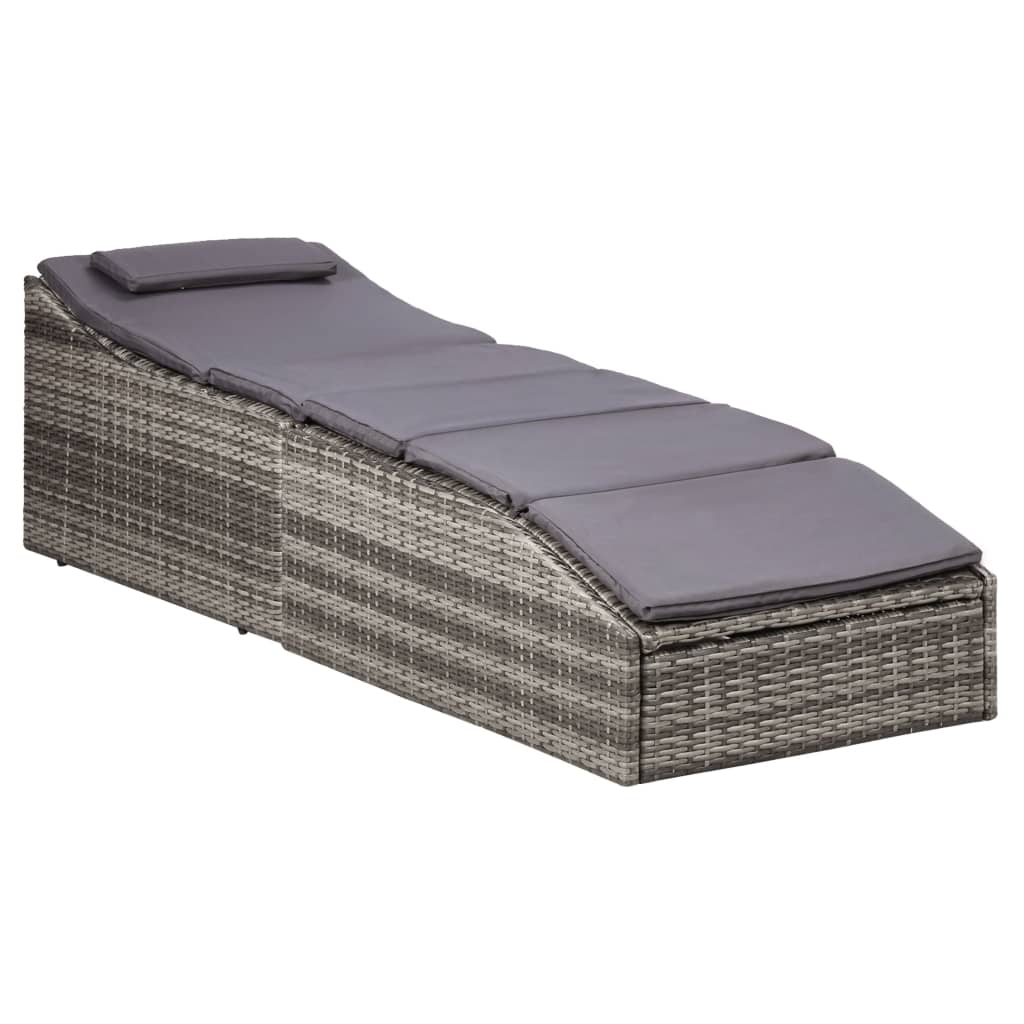szürke polyrattan napozóágy párnával
