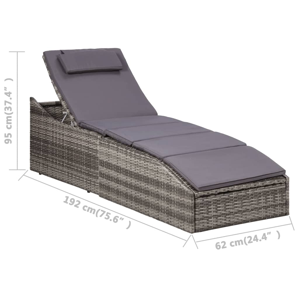 szürke polyrattan napozóágy párnával