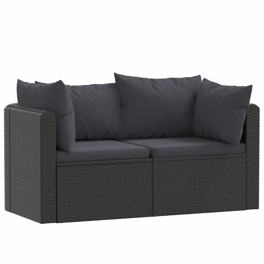 2-részes fekete polyrattan kerti ülőgarnitúra párnákkal