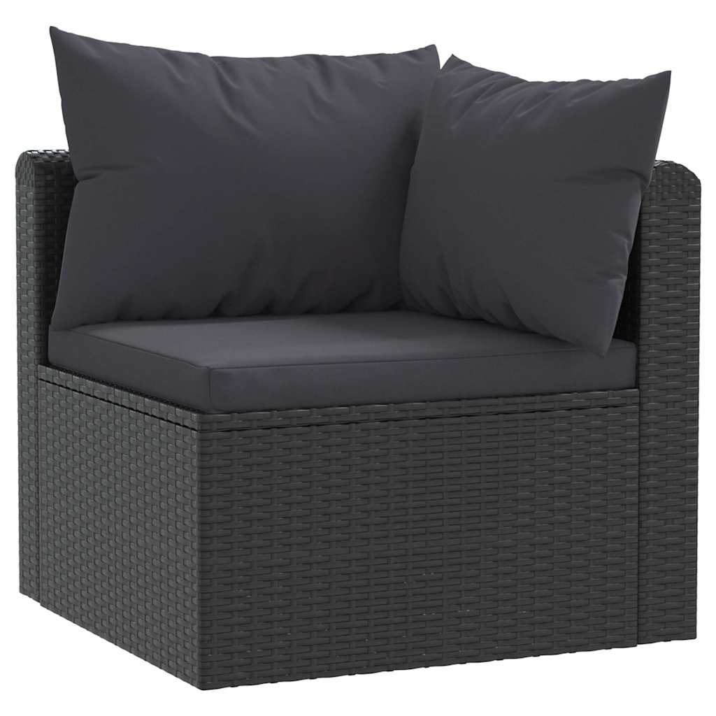 2-részes fekete polyrattan kerti ülőgarnitúra párnákkal