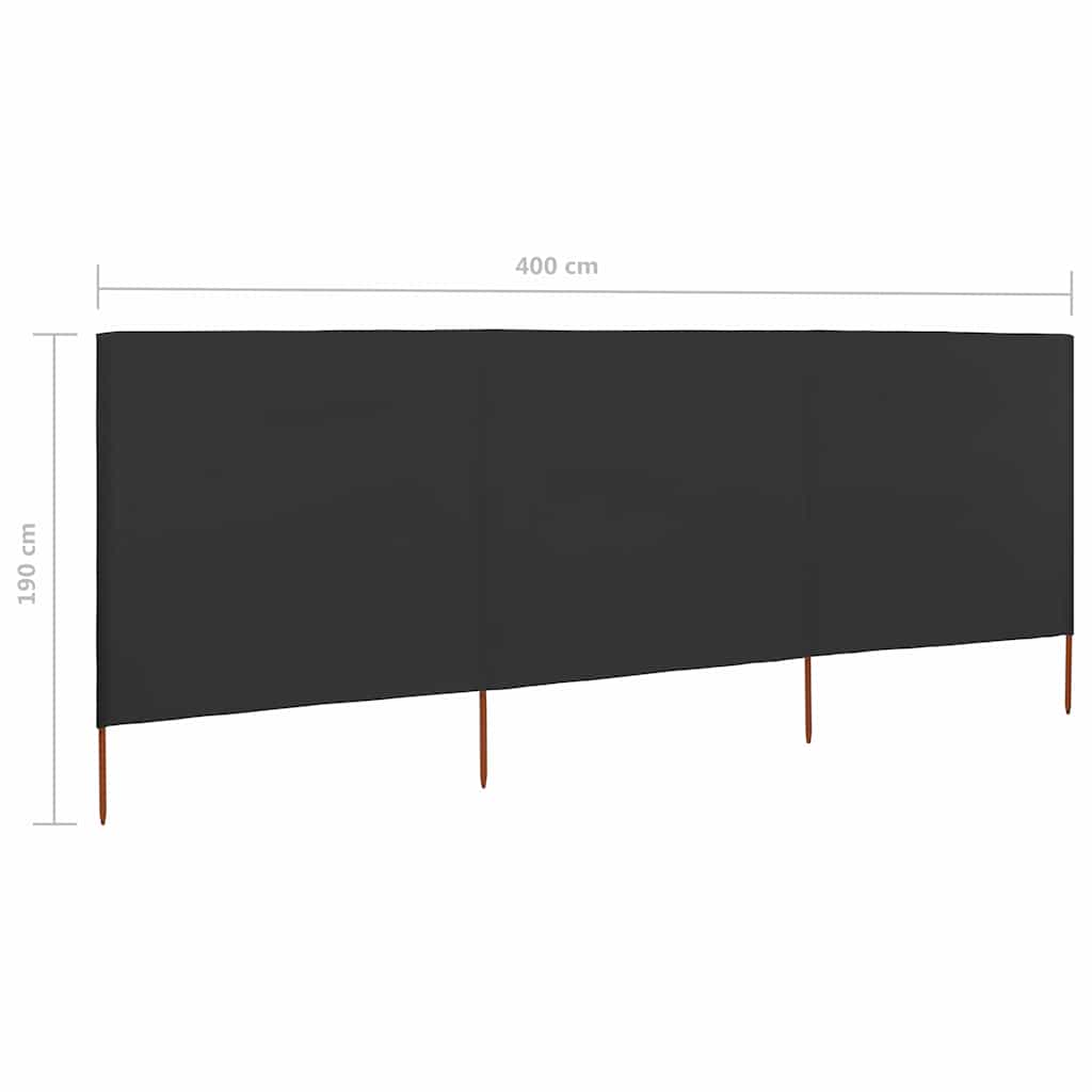antracitszürke szövet 3-paneles szélfogó 400 x 160 cm