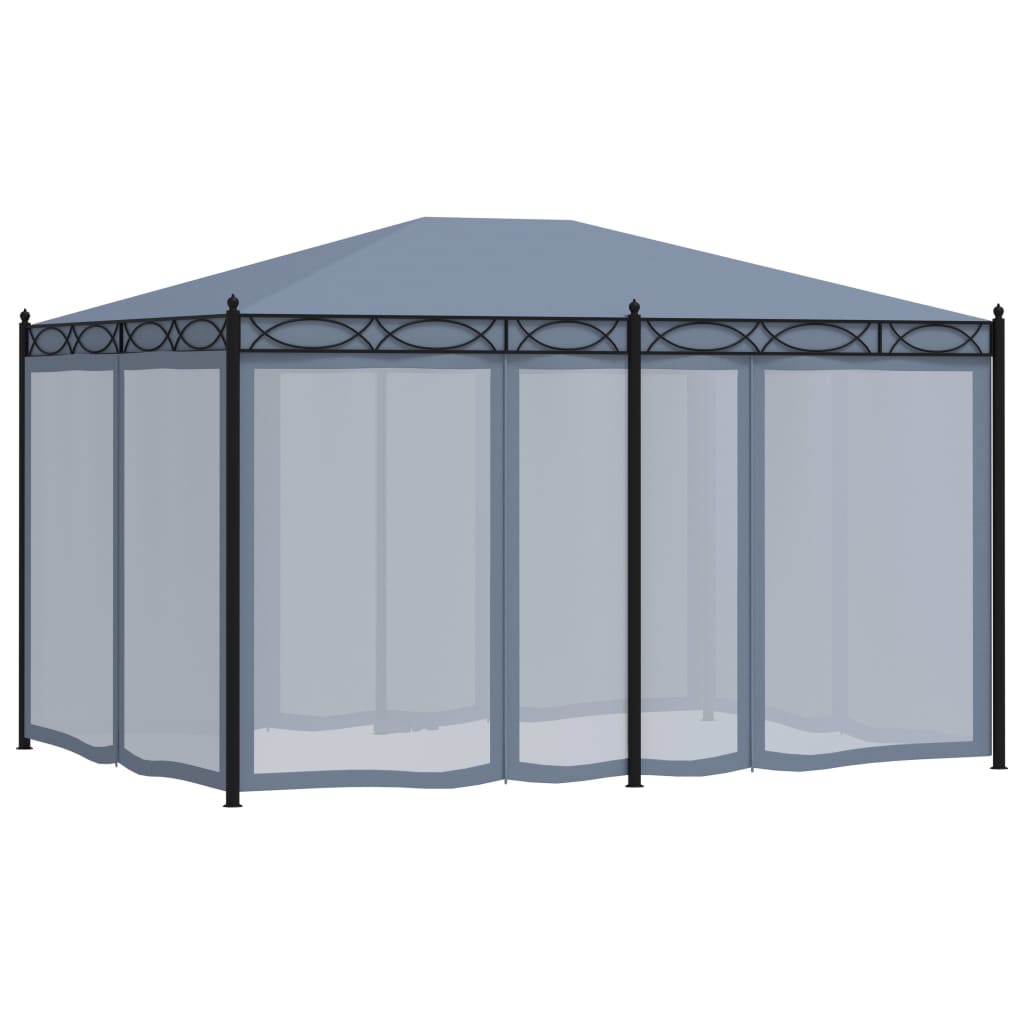 antracitszürke acélpavilon szúnyoghálóval 3 x 4 m