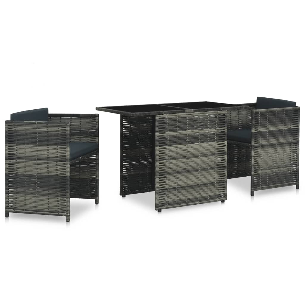 3-részes szürke polyrattan bisztrószett párnákkal