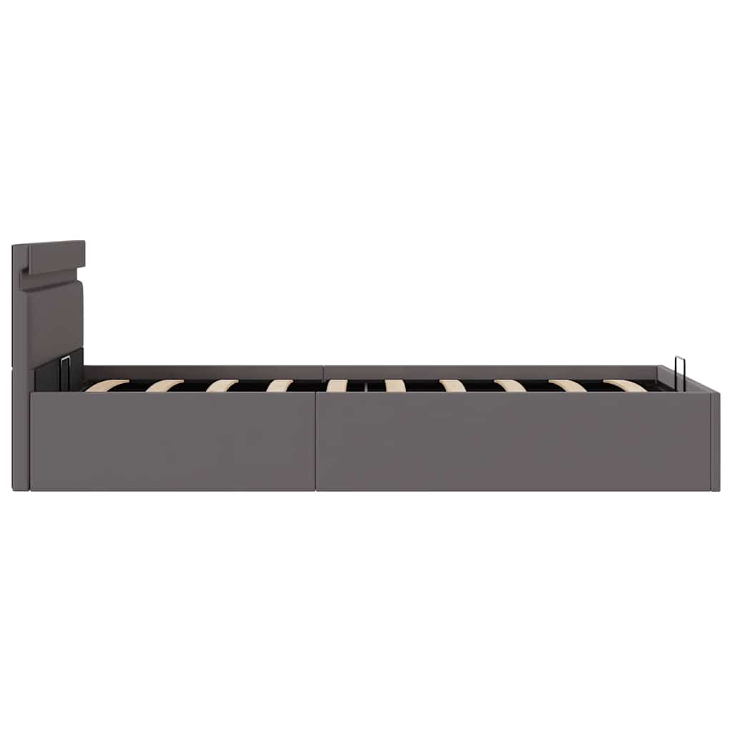 szürke műbőr LED-es hidraulikus ágykeret 100 x 200 cm