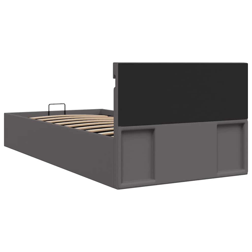 szürke műbőr LED-es hidraulikus ágykeret 100 x 200 cm