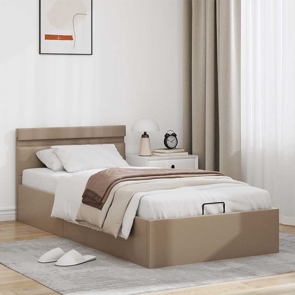 kávészínű műbőr LED-es hidraulikus ágykeret 90 x 200 cm