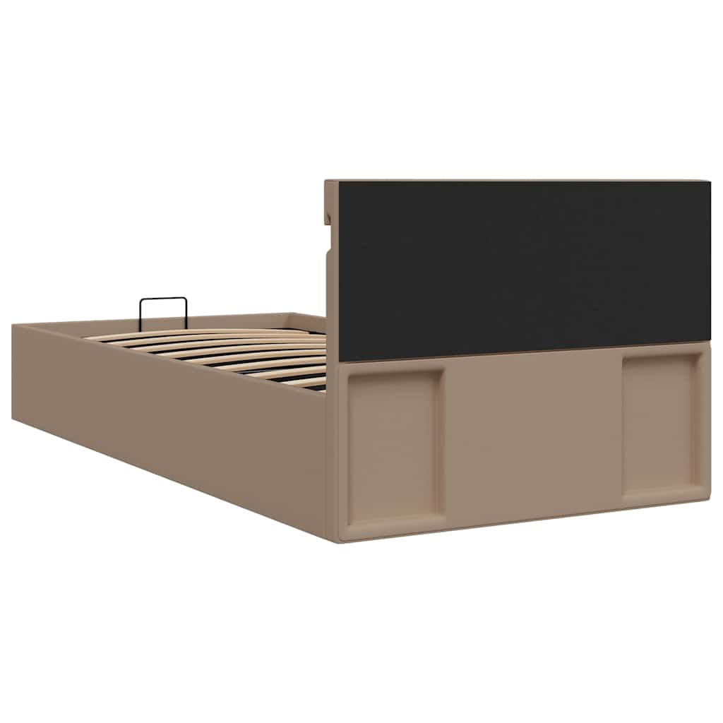 kávészínű műbőr LED-es hidraulikus ágykeret 100 x 200 cm